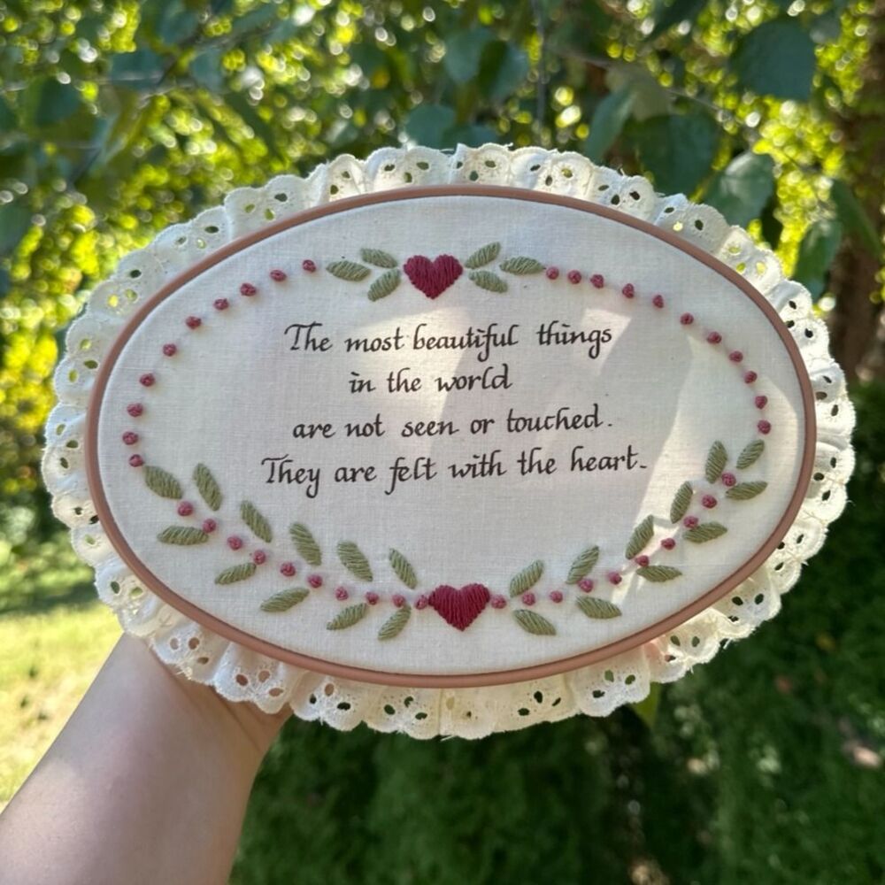 Vintage Oval Hand Embroidered Hoop Art Floral Beautiful Things Heart Cottagecore